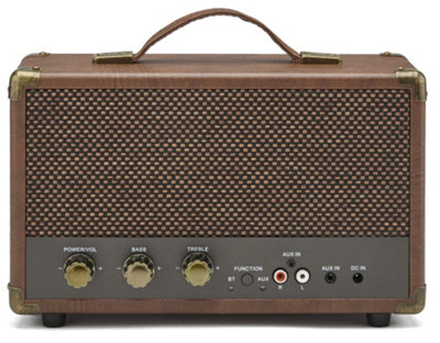 Enceinte GPO Westwood Retro 25 Watt avec caisson de basses, entrée RCA,  Bluetooth avec grille rétro et poignée de transport - créme & marron