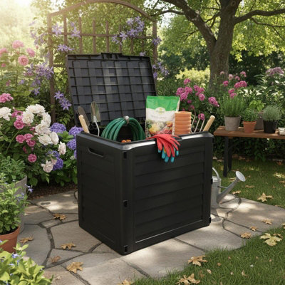 Gr8 Garden 140L Plastic Garden Storage Box Anthracite with Lid