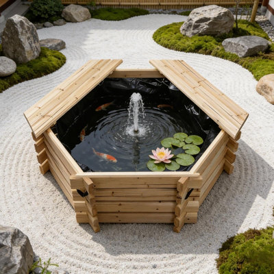 Gr8 Garden Wooden Garden Pond 50 Gallon with Liner Outdoor Fish Water ...