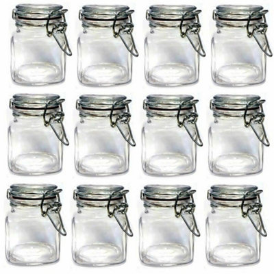 Gr8 Home 12 x Mini Clip Top Airtight Seal Food Spice Storage Preserve Glass Jars