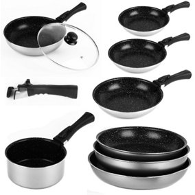 Gr8 Home 6 Piece Induction Non Stick Frying Pan Saucepan Cookware Set With Detachable Handle