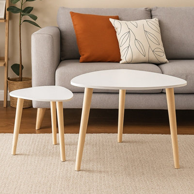 Gr8 Home Set Of 2 White Triangle Nesting Side Tables Wood Tea Coffee ...
