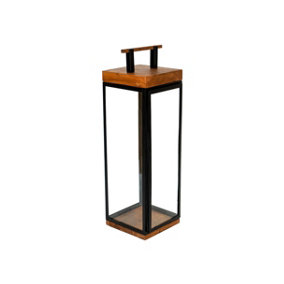 Grace Tall Lantern - Acacia Wood/Metal - L15 x W15 x H52 cm - Natural/Black