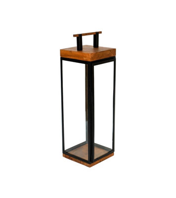Grace Tall Lantern - Acacia Wood/Metal - L20 x W20 x H58 cm - Natural/Black