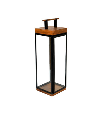 Grace Tall Lantern in Acacia Wood and Black H58cm W20cm