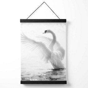 Graceful Swan Bird Black and White Photo Medium Poster with Black Hanger