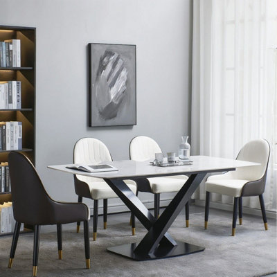 Gracia Noir Grey Stone 140cm Dining Table With Black Legs