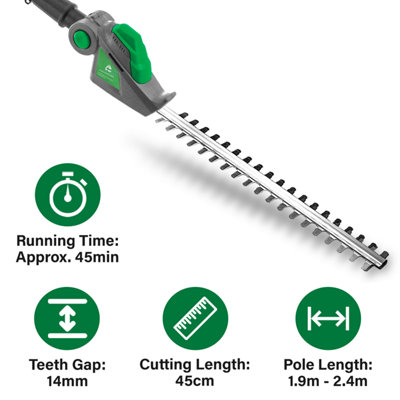 Gracious Gardens Cordless Hedge Trimmer Long Reach 18V Li Ion Battery Shoulder Strap and Charger Included