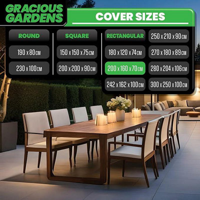 Gracious Gardens Patio Cover Rectangular 200x160x70cm Weatherproof Outdoor Garden Furniture Cover