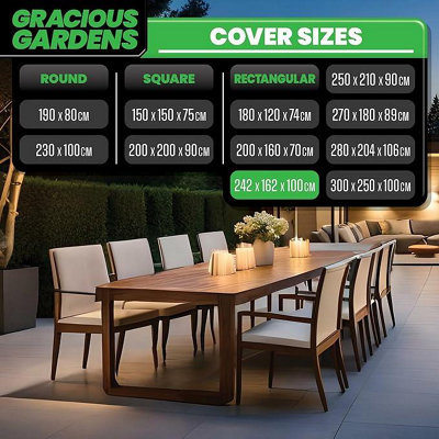 Gracious Gardens Patio Cover Rectangular 242x162x100cm Weatherproof Outdoor Garden Furniture Cover