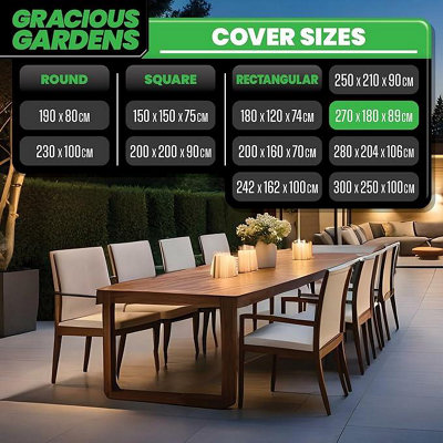 Gracious Gardens Patio Cover Rectangular 270x180x89cm Weatherproof Outdoor Garden Furniture Cover