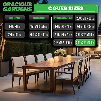 Gracious Gardens Patio Cover Rectangular 300x250x100cm Weatherproof Outdoor Garden Furniture Cover