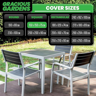 Gracious Gardens Patio Cover Square 150x150x75cm Weatherproof Outdoor Garden Furniture Cover