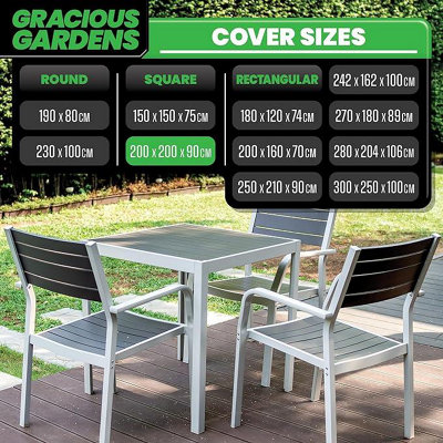 Gracious Gardens Patio Cover Square 200x200x90cm Weatherproof Outdoor Garden Furniture Cover