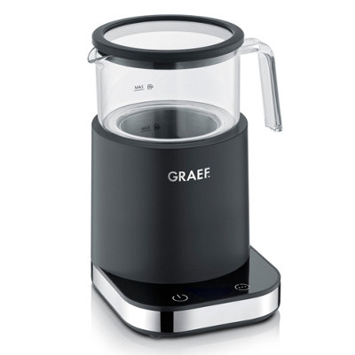 Graef Premium Induction Milk Frother, Glass Jug, Hot & Cold Milk, Hot Chocolate, 400ml Milk, 200ml Froth - Black