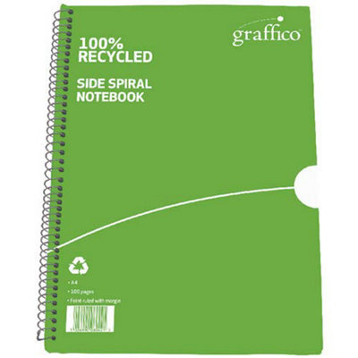 GRAFFICO A4 Recycled Spiral Bound Feint Ruled 100 Pages Notebook