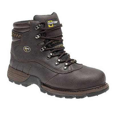 Grafters Mens Safety Hiker Type Toe Cap Waxy Leather Boots Brown Crazy