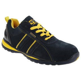 Grafters Mens Safety Toe Cap Trainer Shoes Navy Blue/Yellow (4 UK)
