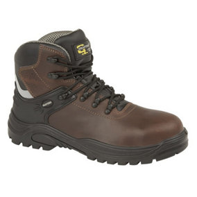 Grafters Mens Transporter Padded Ankle Mid Safety Boots Dark Brown (5 UK)