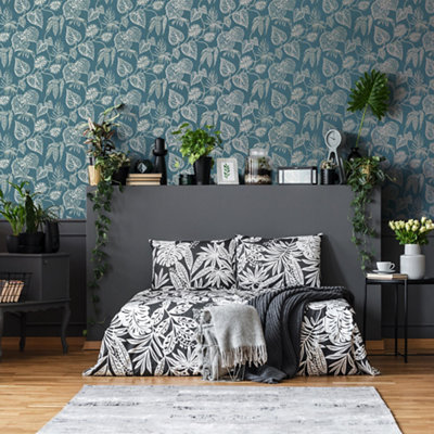 grey and white bedroom wallpaper