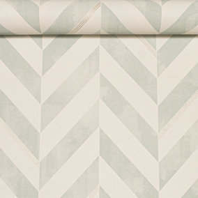 Graham Brown White Mint Green Teal Chevron Textured Paste the Wall Wallpaper