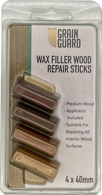 GRAIN GUARD Wax Filler Wood Repair Sticks - Medium Wood - 4 x 40mm