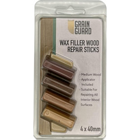 GRAIN GUARD Wax Filler Wood Repair Sticks - Medium Wood - 4 x 40mm