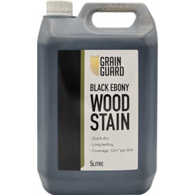 GRAIN GUARD Wood Stain - Black Ebony - Water Based & Low Odour - Easy Application - Quick Drying - 5 Litre