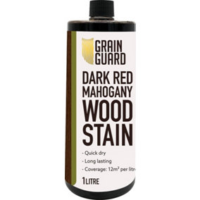 GRAIN GUARD Wood Stain - Dark RED Mahogany - Water Based & Low Odour - Easy Application - Quick Drying - 1 Litre