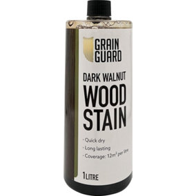 GRAIN GUARD Wood Stain - Dark Walnut - Water Based & Low Odour - Easy Application - Quick Drying - 1 Litre
