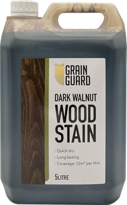 GRAIN GUARD Wood Stain - Dark Walnut - Water Based & Low Odour - Easy Application - Quick Drying - 5 Litre