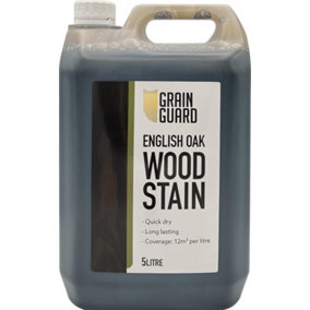 GRAIN GUARD Wood Stain - English Oak - Water Based & Low Odour - Easy Application - Quick Drying - 5 Litre