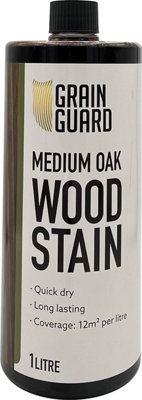GRAIN GUARD Wood Stain - Medium Oak - Water Based & Low Odour - Easy Application - Quick Drying - 1 Litre