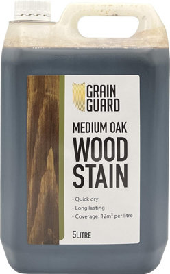 GRAIN GUARD Wood Stain - Medium Oak - Water Based & Low Odour - Easy Application - Quick Drying - 5 Litre
