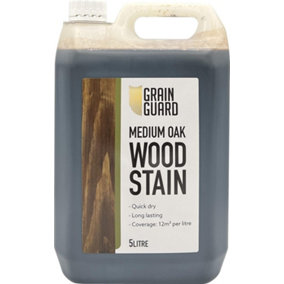 GRAIN GUARD Wood Stain - Medium Oak - Water Based & Low Odour - Easy Application - Quick Drying - 5 Litre