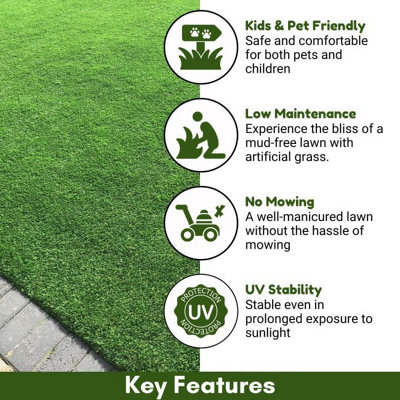 Granada 35mm Outdoor Artificial Grass, Value For Money,Fake Grass For Patio Garden-12m(39'4") X 4m(13'1")-48m²