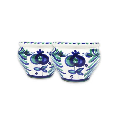 Granada Hand Painted White Set of 2 Outdoor Garden Bola Plant Pots (D) 25cm