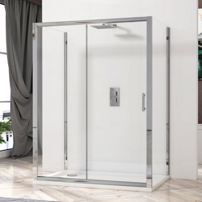 Grand 1100 x 700mm 3-Sided Sliding Door Shower Enclosure Rectangular with Side Panels 6mm Safety Tempered Glass Screen