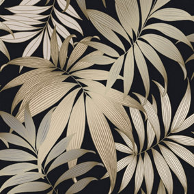Grand Bahama Tropical Leaf wallpaper in black & gold