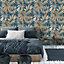 Grand Bahama Tropical Leaf Wallpaper In Teal And Gold