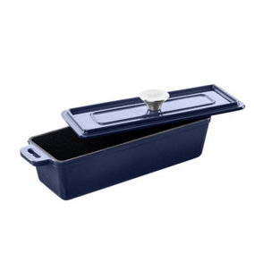 Grand Feu Blue Enamel Baking Dish with Lid - Versatile Cast Iron Pot for Oven and Grill Cooking
