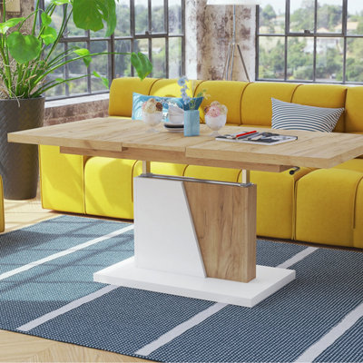 Grand Noir 2 in 1 Extending Coffee / Dining Table - Gold Craft Oak / White