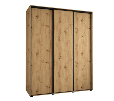 Grand Oak Artisan Sliding Wardrobe H2050mm W2000mm D600mm with Customisable Black Steel Handles and Decorative Strips