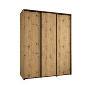 Grand Oak Artisan Sliding Wardrobe H2050mm W2000mm D600mm with Customisable Black Steel Handles and Decorative Strips