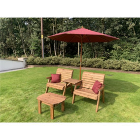 Grand Twin Straight With Coffee Table, 2 x Scatter Cushion Burgundy & 1 x Parasol Burgundy & Base