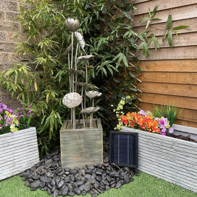 Grand Zinc Flower Modern Solar Water Feature - Solar Powered  - Metal - L27 x W27 x H100 cm