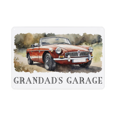Grandads Garage Sign - Vintage Cars Themed Metal Plaque Garage/Man Cave Gifts for Fathers Day - Wall Decor 28cm x 20cm