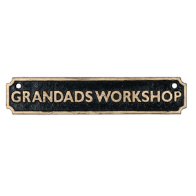 Grandads Workshop Cast Iron Sign Plaque Wall Fence Gate Post House Garage