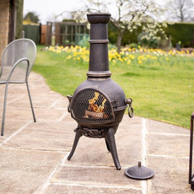 Grande Clasico Chimenea - Weatherproof Bronze Effect Metal Outdoor Garden Patio Log Wood Burner Fire Pit Bowl - H112 x 50cm Dia