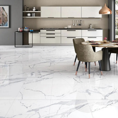Grande Sketched Carrara Large Polished Marble  White Grey Wall And Floor Porcelain Tiles 60cmx120cm  - Sample Tile